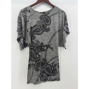 ENTI Women Gray Paisley Chain Print Dolman Sleeve Tunic Top Shirt